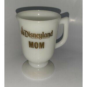 5" Tall Disneyland Mom Mug White Milk Glass Vintage Gold Lettering! Vintage!